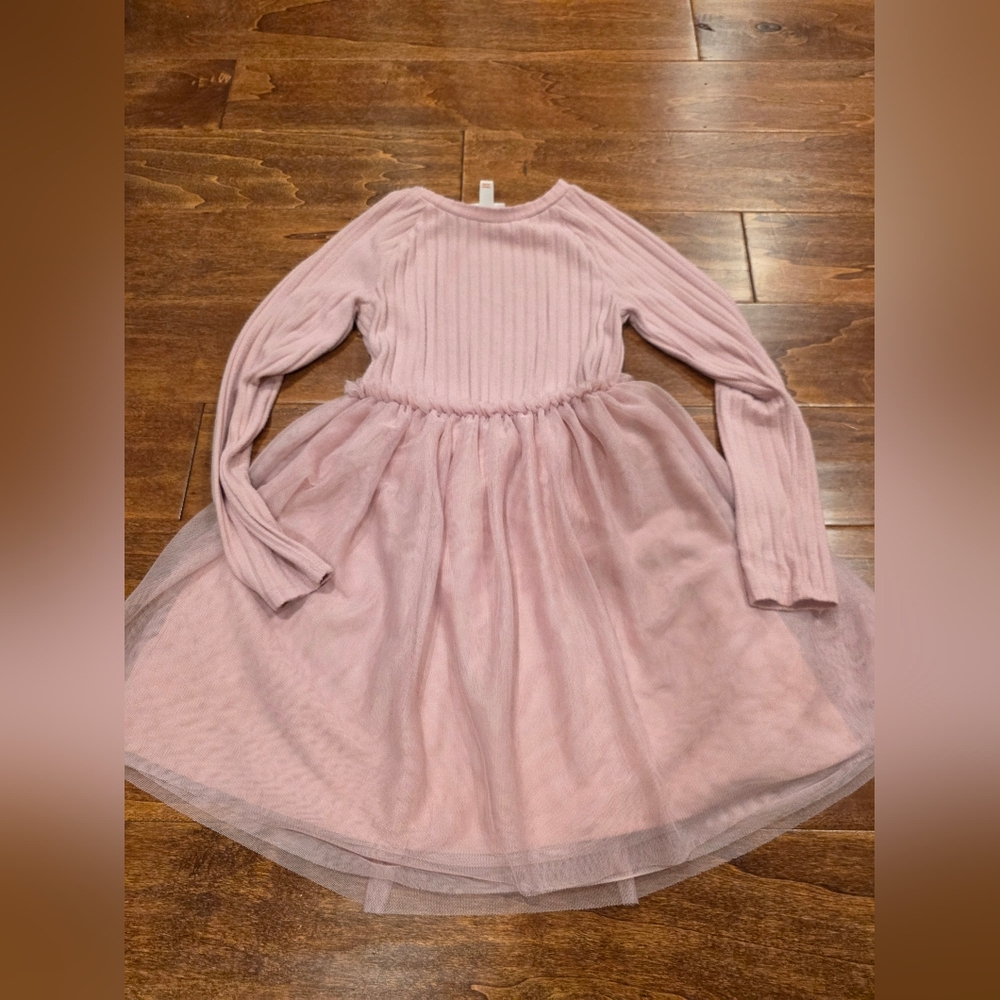 Cat & Jack Girls Long Sleeve Rib Tulle Dress Dusty Pink Size M (8) NWOT